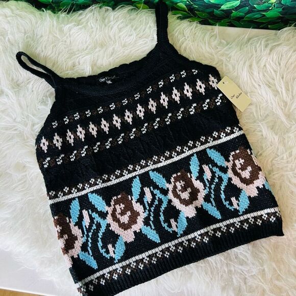 Vintage style / crotchet style black floral boho casual tank top L/ XL - Picture 2 of 9